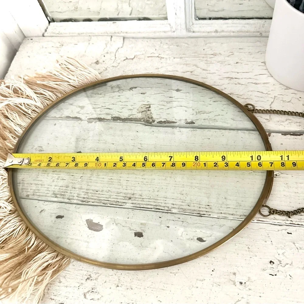 Vintage Style Brass Look Frame Oval Fringe Bottom Clear Glass Photo Picture Boho